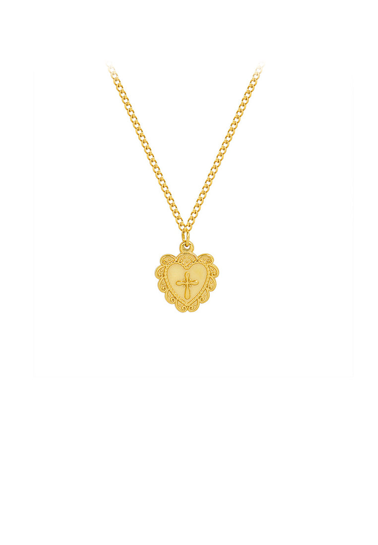 Fashion Simple Plated Gold 316L Stainless Steel Cross Lace Heart Pendant with Necklace
