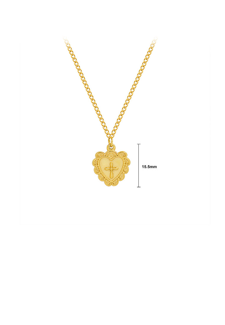 Fashion Simple Plated Gold 316L Stainless Steel Cross Lace Heart Pendant with Necklace