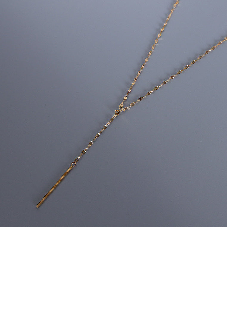 Fashion Simple Plated Gold 316L Stainless Steel Y-tassel Pendant with Necklace