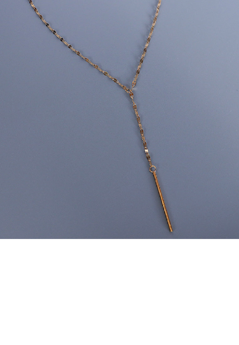 Fashion Simple Plated Gold 316L Stainless Steel Y-tassel Pendant with Necklace