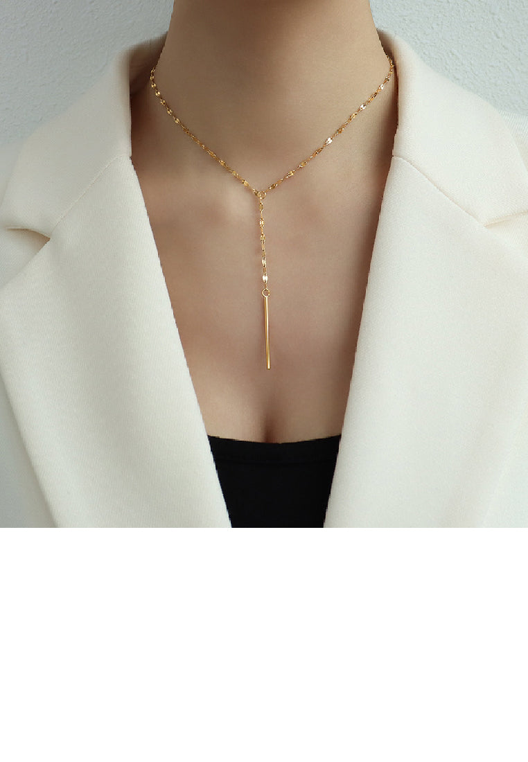 Fashion Simple Plated Gold 316L Stainless Steel Y-tassel Pendant with Necklace