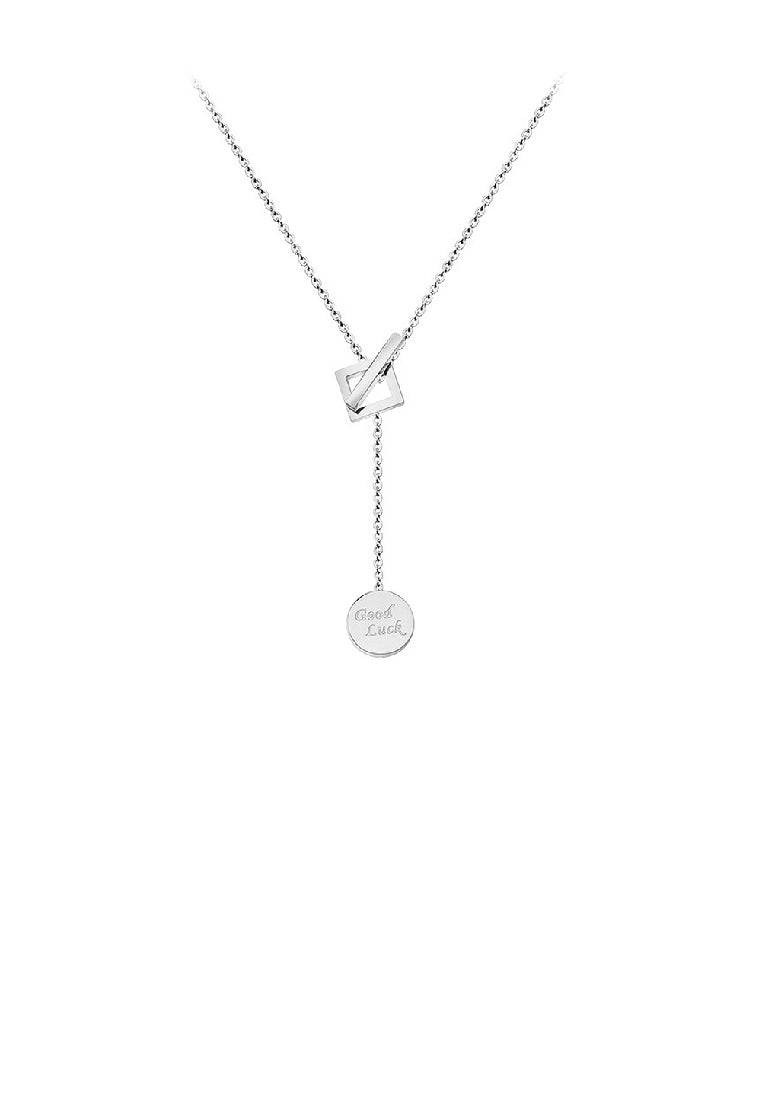 Simple Temperament 316L Stainless Steel Good Luck Round Tassel Pendant with Necklace