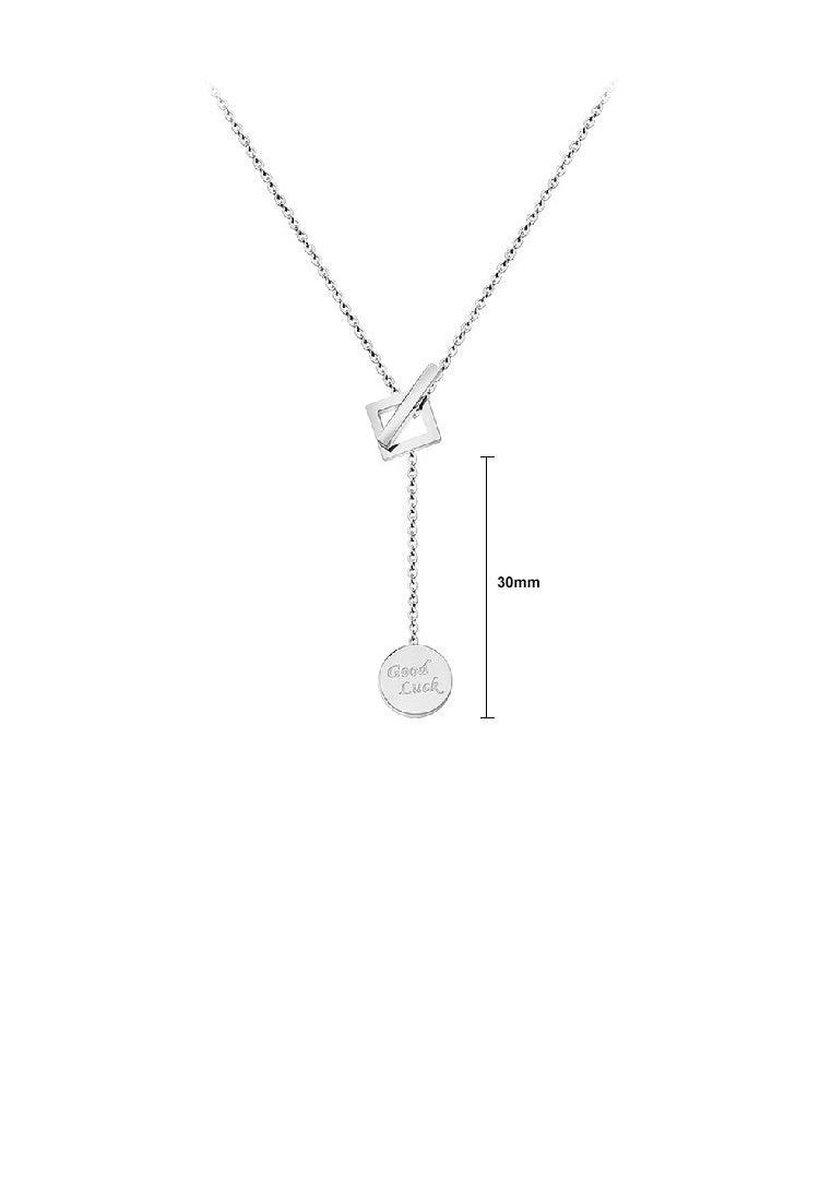 Simple Temperament 316L Stainless Steel Good Luck Round Tassel Pendant with Necklace