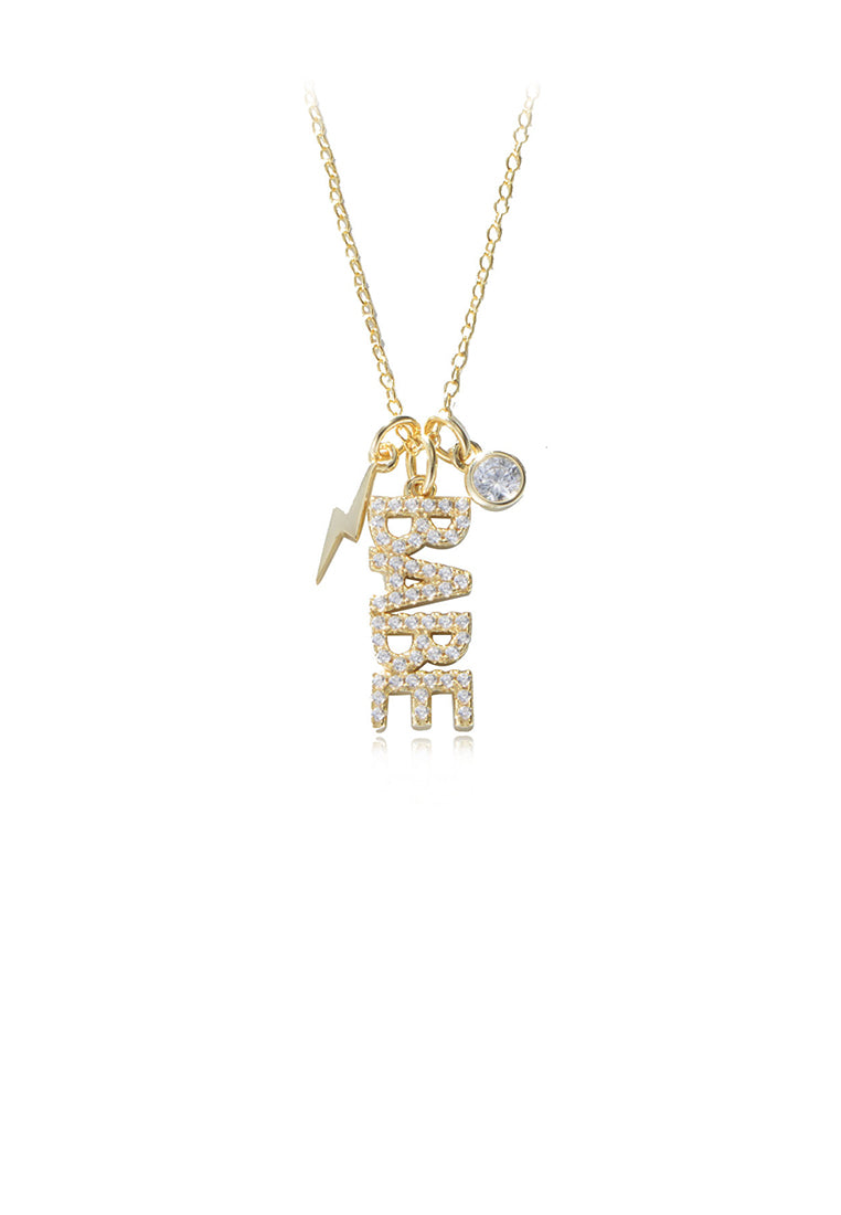 925 Sterling Silver Plated Gold Fashion BABE Alphabet Pendant with Cubic Zirconia and Necklace - Luxurious Look