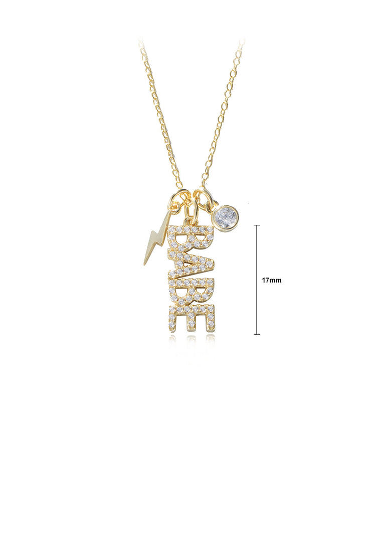 925 Sterling Silver Plated Gold Fashion BABE Alphabet Pendant with Cubic Zirconia and Necklace - Luxurious Look