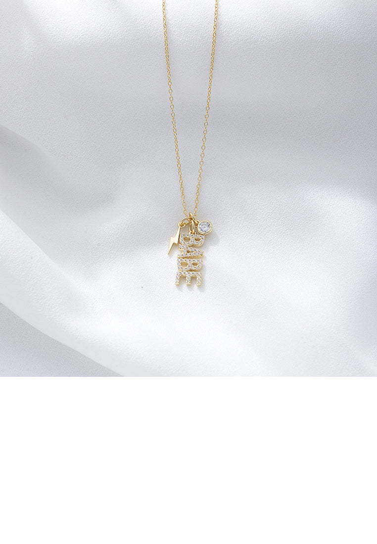 925 Sterling Silver Plated Gold Fashion BABE Alphabet Pendant with Cubic Zirconia and Necklace - Luxurious Look