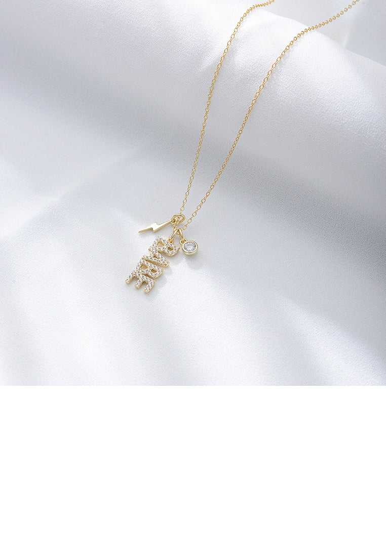 925 Sterling Silver Plated Gold Fashion BABE Alphabet Pendant with Cubic Zirconia and Necklace - Luxurious Look