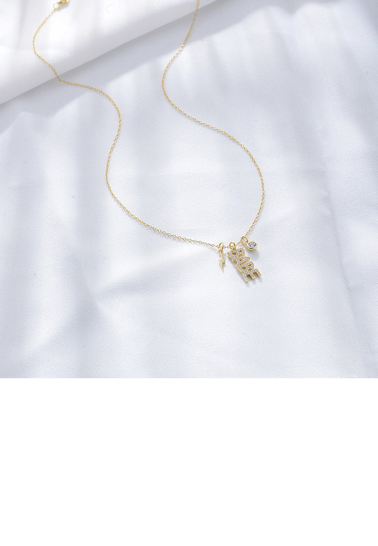 925 Sterling Silver Plated Gold Fashion BABE Alphabet Pendant with Cubic Zirconia and Necklace - Luxurious Look