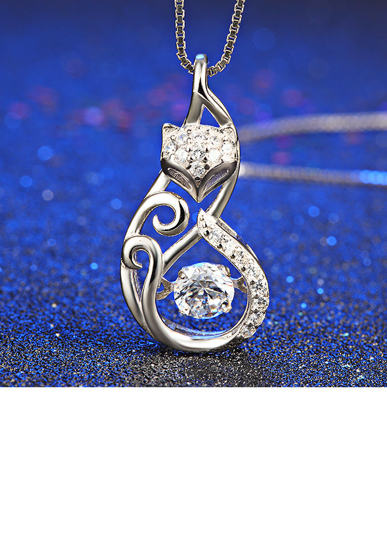 925 Sterling Silver Fashion Elegant Fox Pendant with Cubic Zirconia and Necklace - Luxurious Look