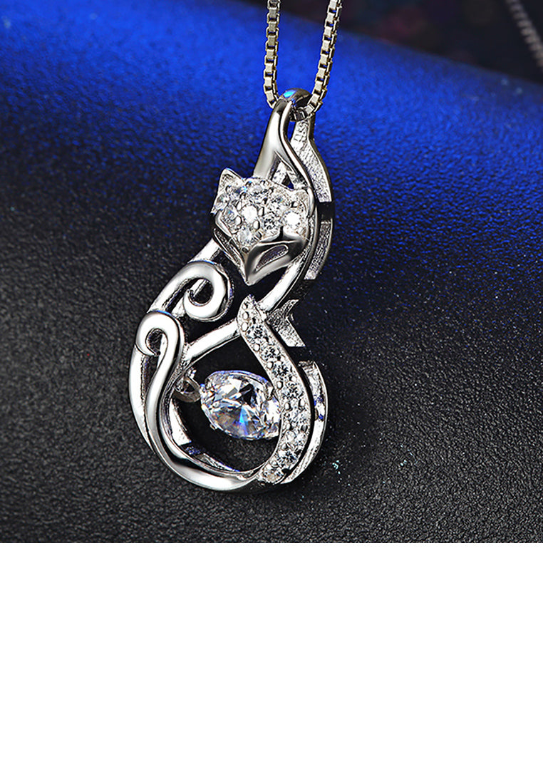 925 Sterling Silver Fashion Elegant Fox Pendant with Cubic Zirconia and Necklace - Luxurious Look