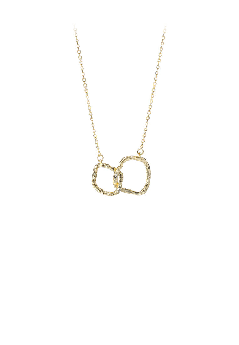 925 Sterling Silver Plated Gold Simple Temperament Irregular Double Ring Pendant with Necklace