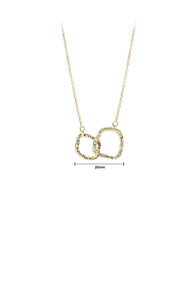 925 Sterling Silver Plated Gold Simple Temperament Irregular Double Ring Pendant with Necklace