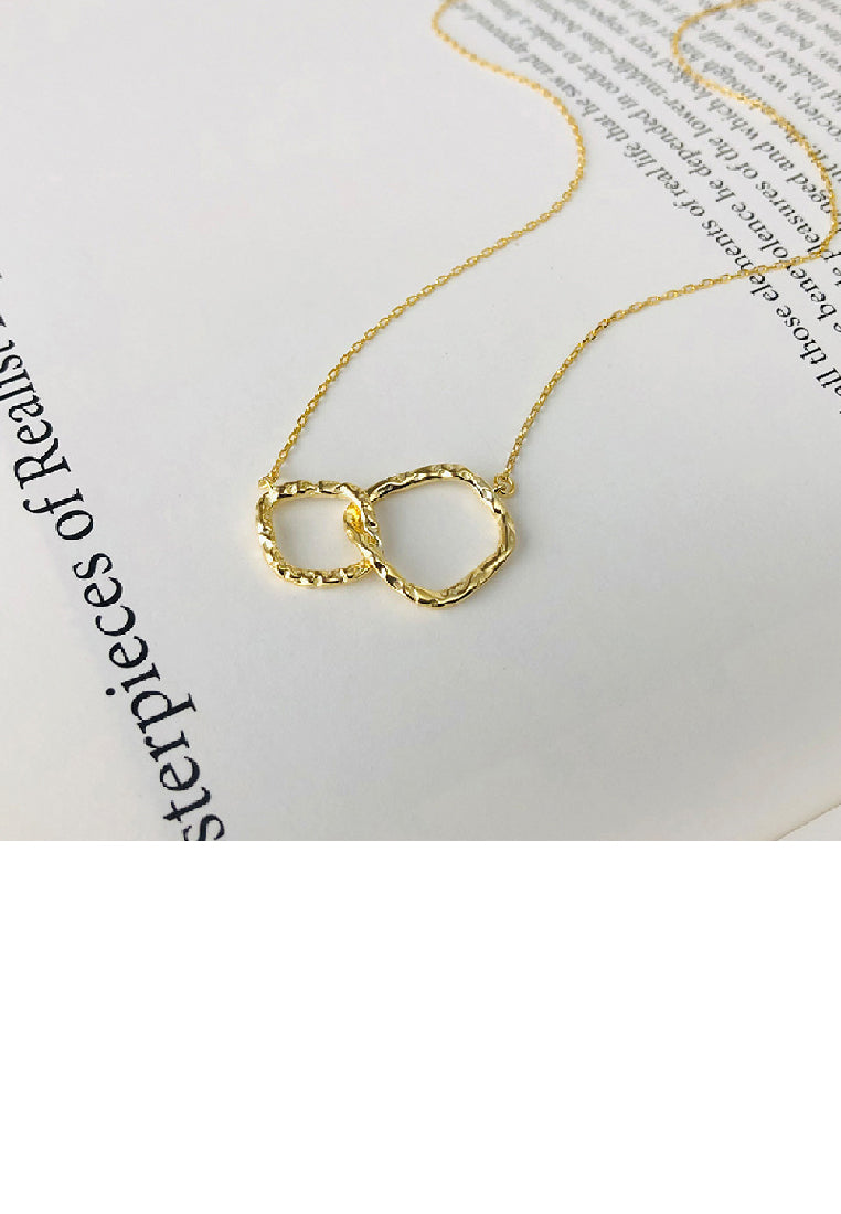 925 Sterling Silver Plated Gold Simple Temperament Irregular Double Ring Pendant with Necklace
