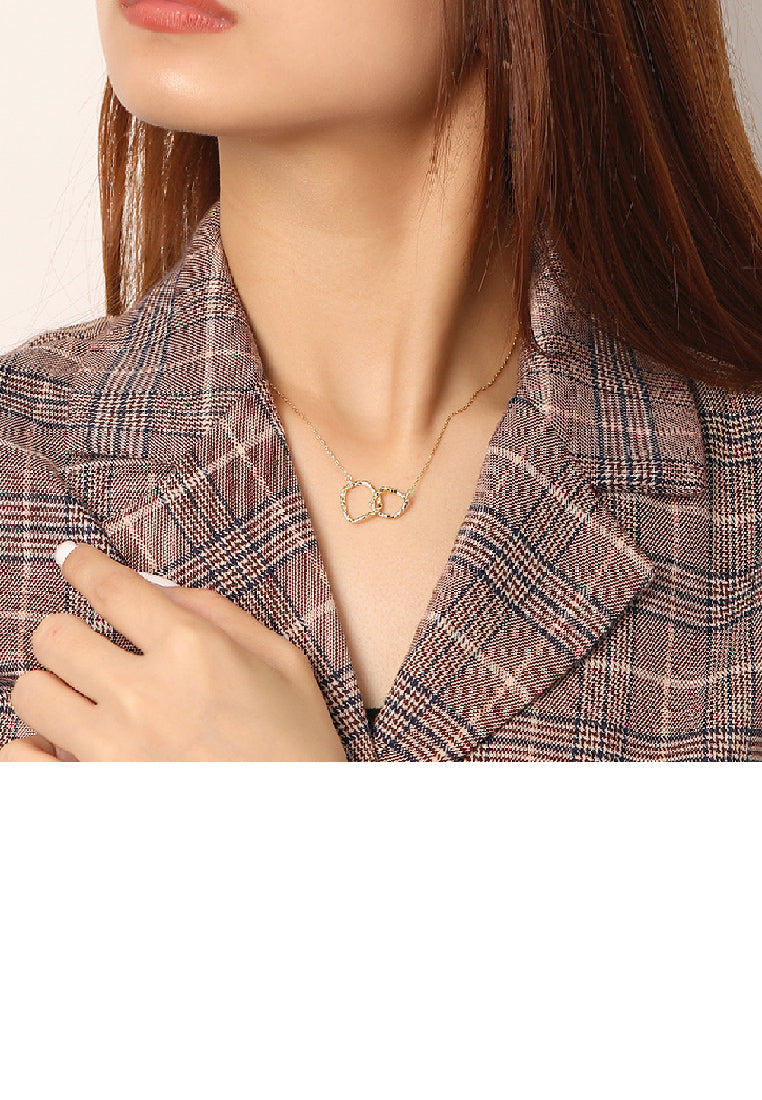 925 Sterling Silver Plated Gold Simple Temperament Irregular Double Ring Pendant with Necklace