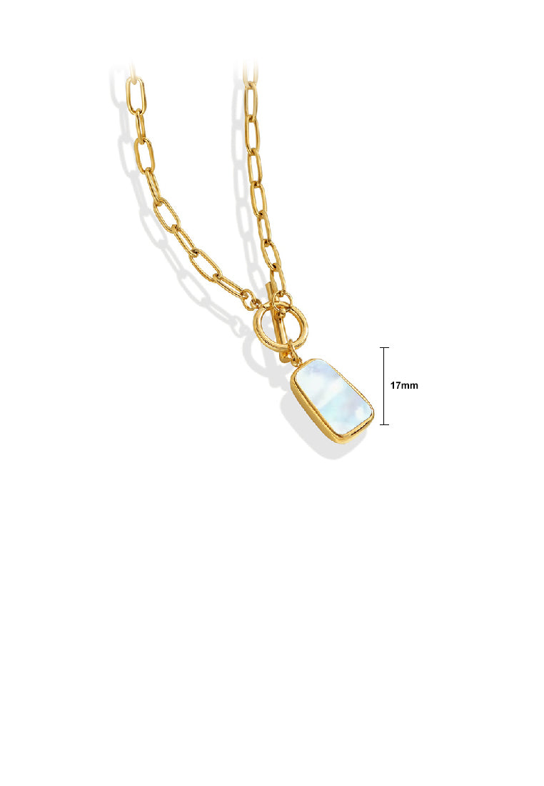 Fashion Simple Plated Gold 316L Stainless Steel Shell Geometric Square Pendant with Necklace