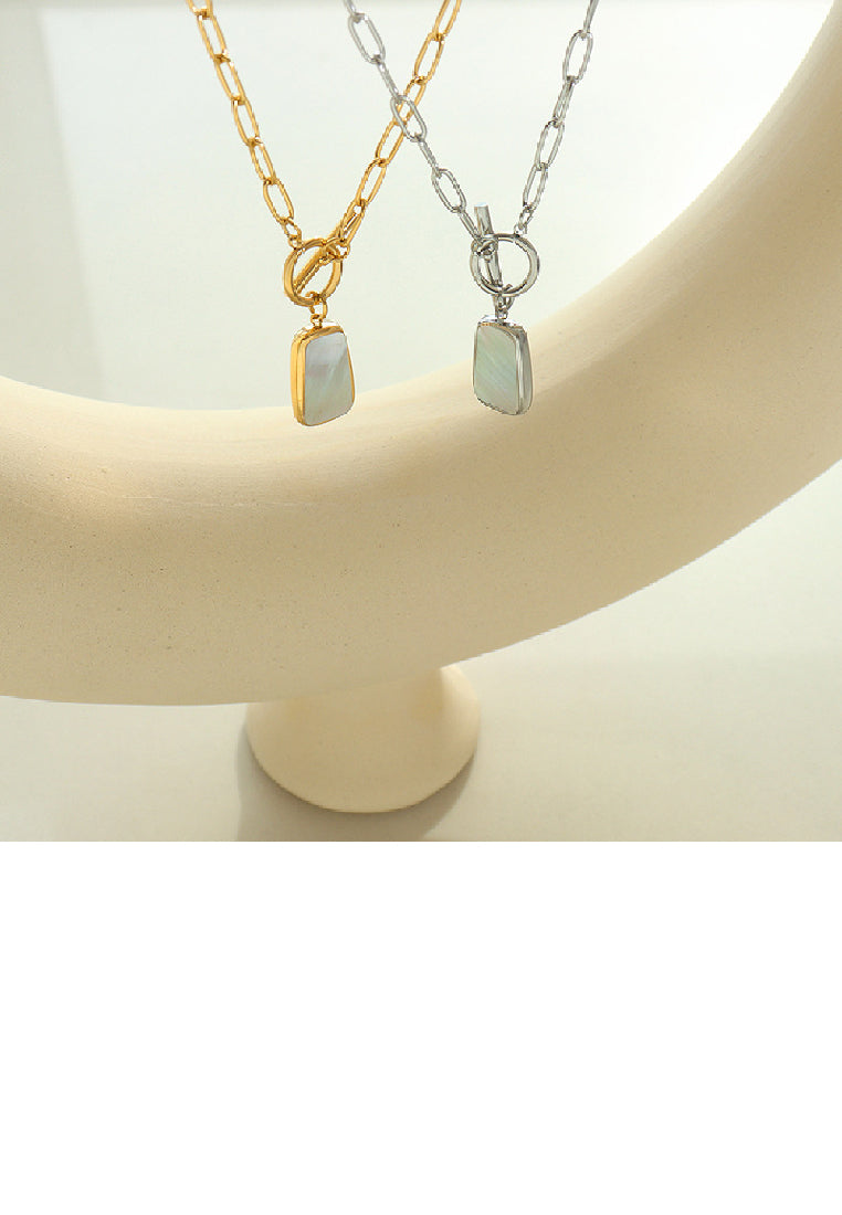 Fashion Simple Plated Gold 316L Stainless Steel Shell Geometric Square Pendant with Necklace