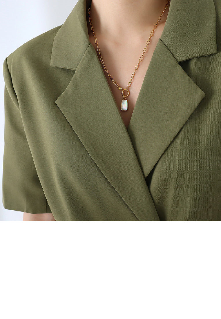 Fashion Simple Plated Gold 316L Stainless Steel Shell Geometric Square Pendant with Necklace