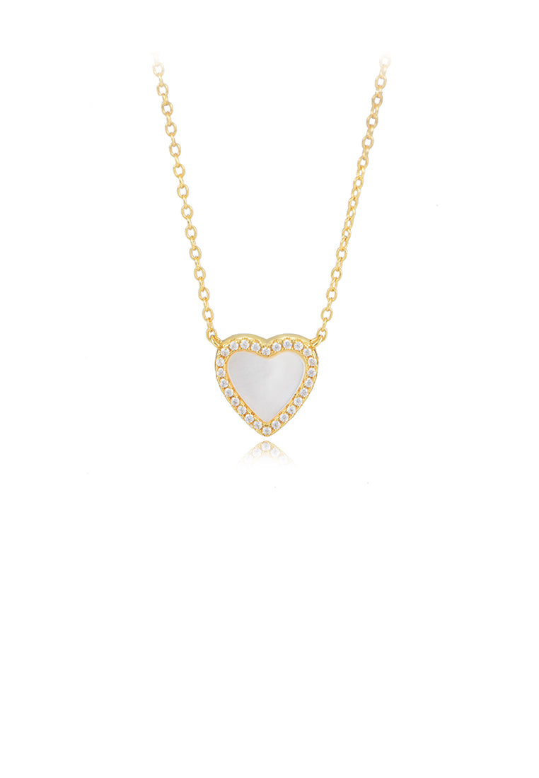 925 Sterling Silver Plated Gold Fashion Romantic Heart Shell Pendant with Cubic Zirconia and Necklace - Luxurious Look
