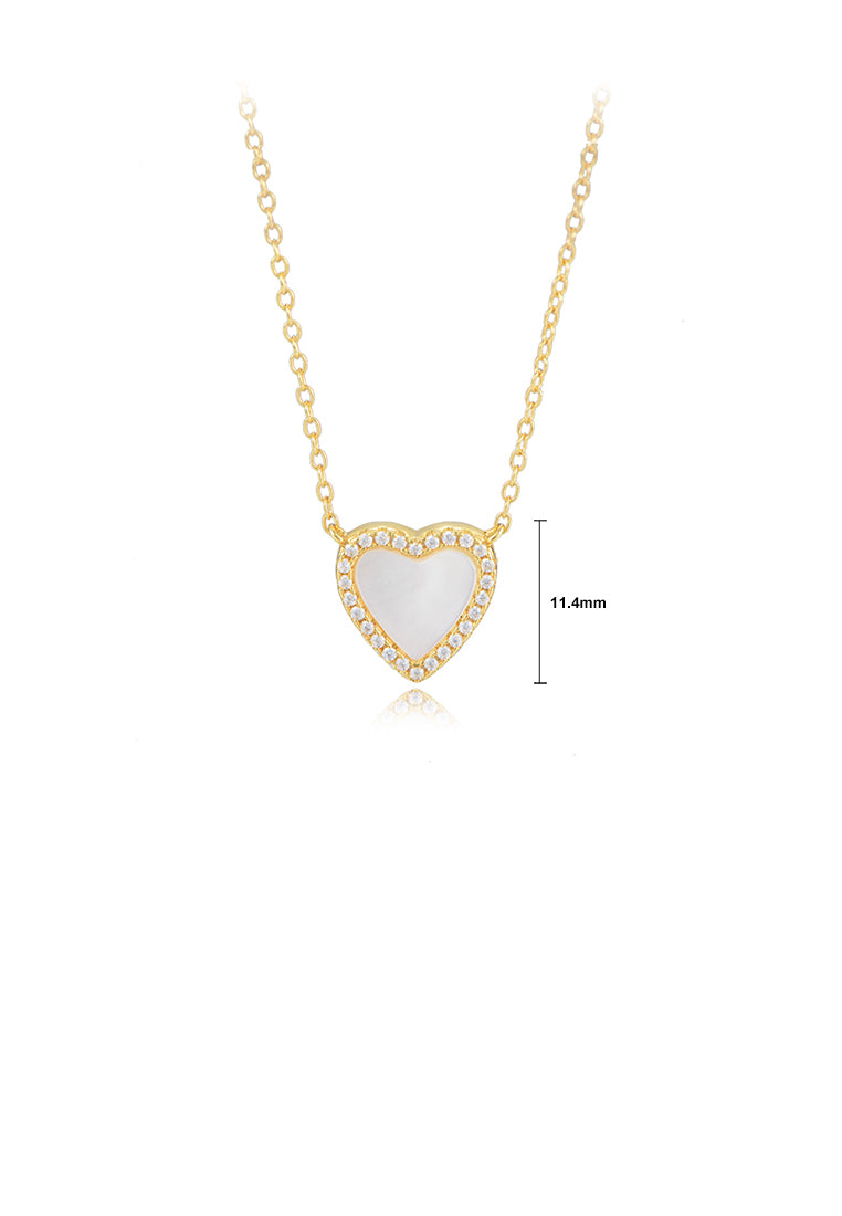 925 Sterling Silver Plated Gold Fashion Romantic Heart Shell Pendant with Cubic Zirconia and Necklace - Luxurious Look