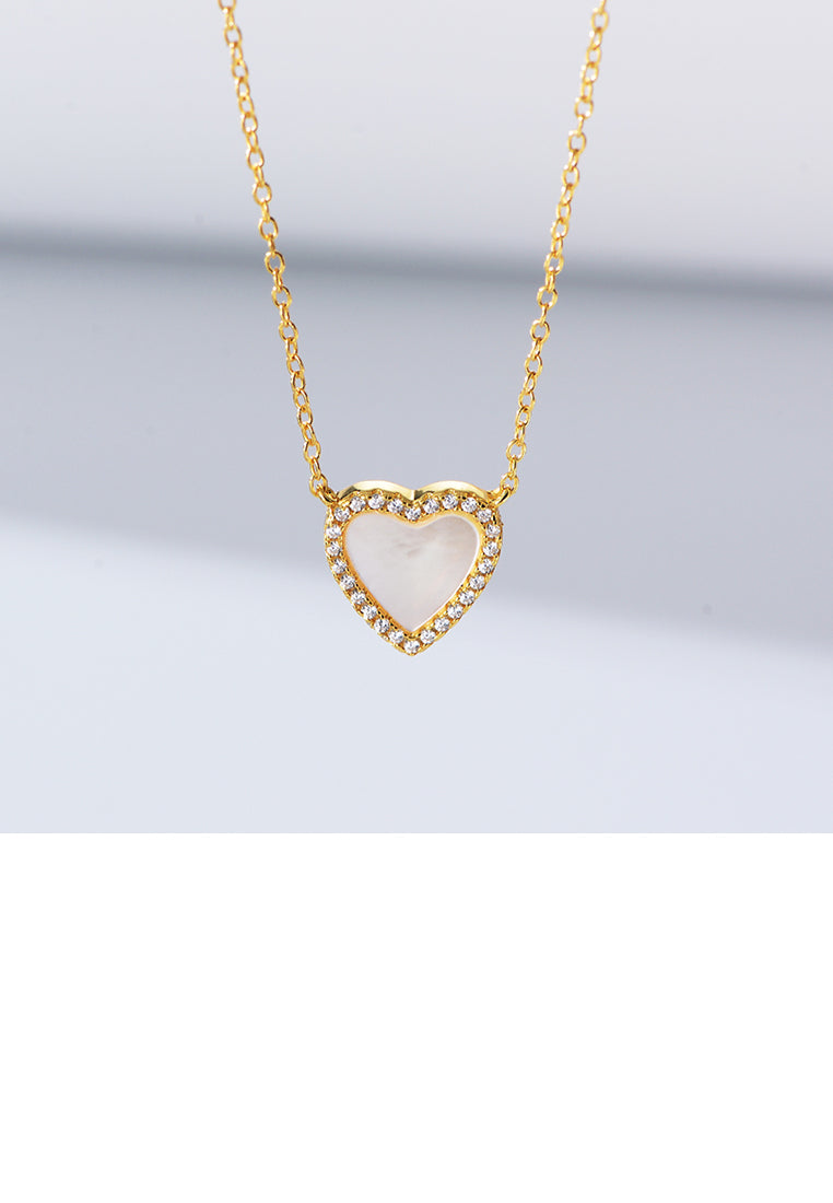 925 Sterling Silver Plated Gold Fashion Romantic Heart Shell Pendant with Cubic Zirconia and Necklace - Luxurious Look