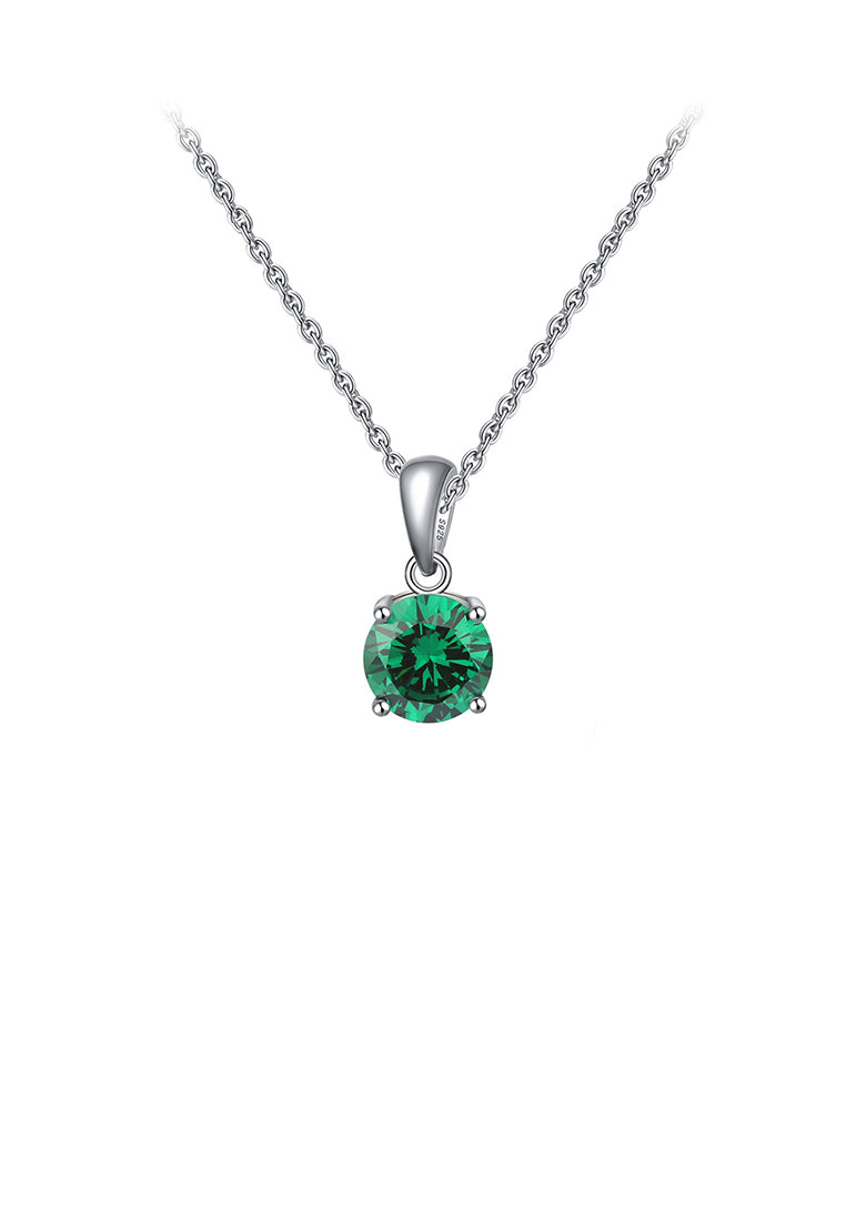 925 Sterling Silver Simple Fashion May Birthstone Geometric Pendant with Green Cubic Zirconia and Necklace - Luxurious Look