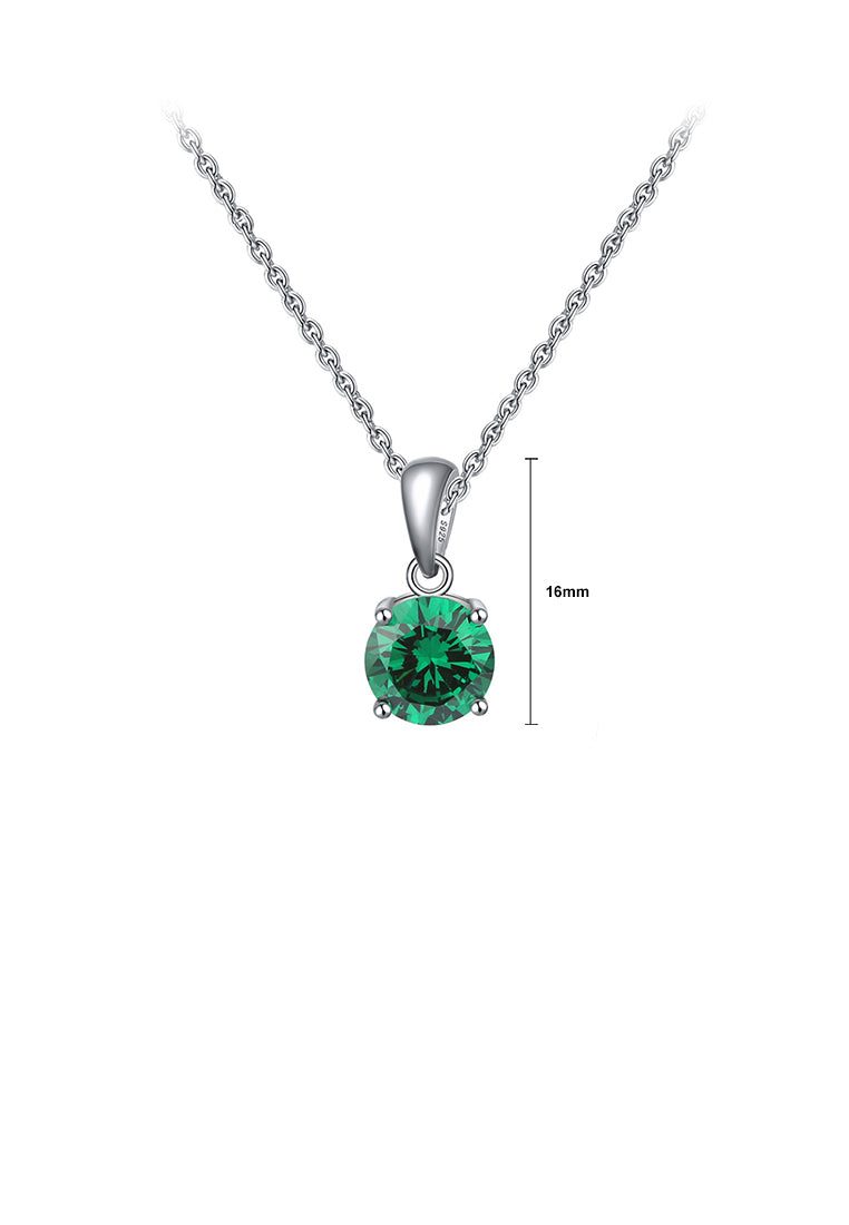 925 Sterling Silver Simple Fashion May Birthstone Geometric Pendant with Green Cubic Zirconia and Necklace - Luxurious Look
