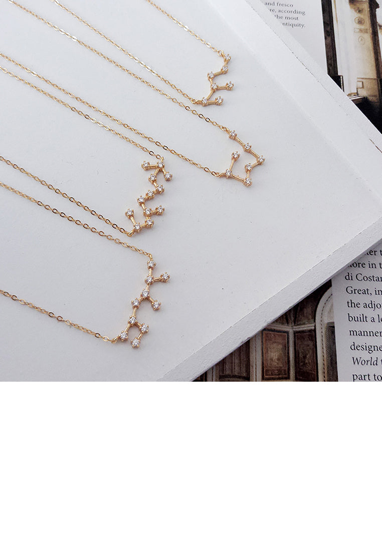 925 Sterling Silver Plated Champagne Gold Fashion Simple Twelve Constellation Sagittarius Pendant with Cubic Zirconia and Necklace - Luxurious Look
