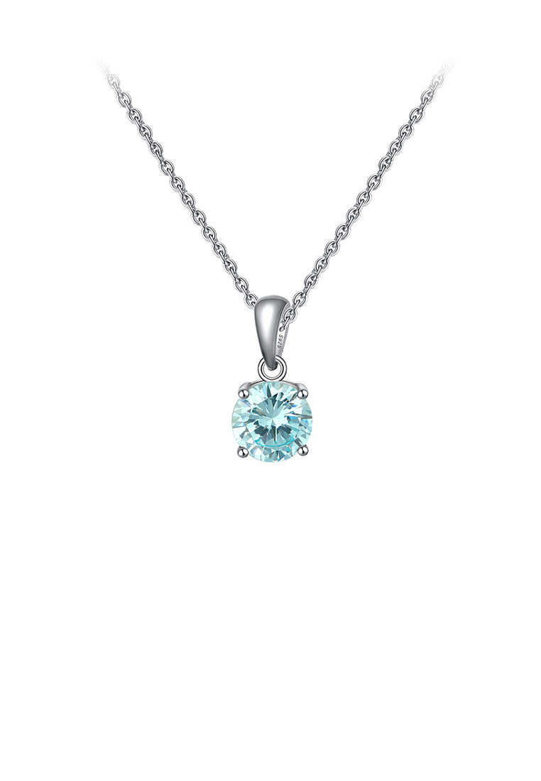 925 Sterling Silver Simple Fashion March Birthstone Geometric Pendant with Light Blue Cubic Zirconia and Necklace - Luxurious Look