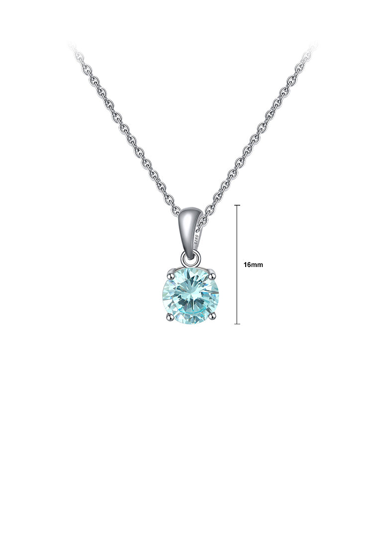 925 Sterling Silver Simple Fashion March Birthstone Geometric Pendant with Light Blue Cubic Zirconia and Necklace - Luxurious Look