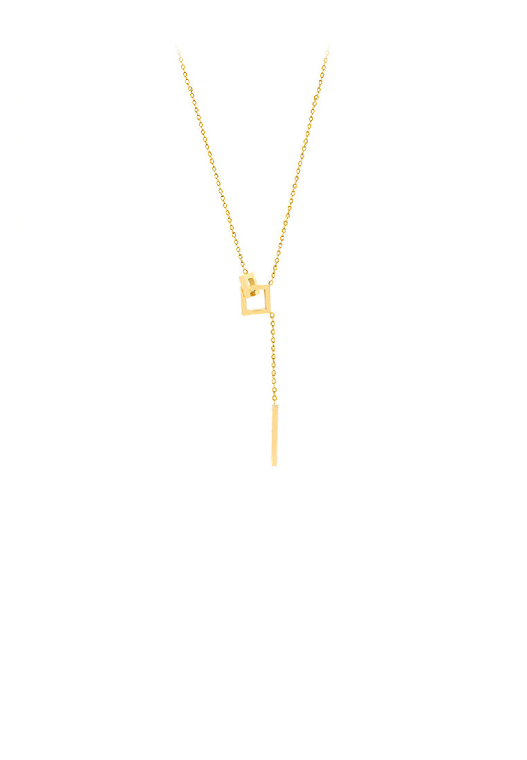 Fashion Simple Plated Gold 316L Stainless Steel Hollow Geometric Square Tassel Pendant with Necklace