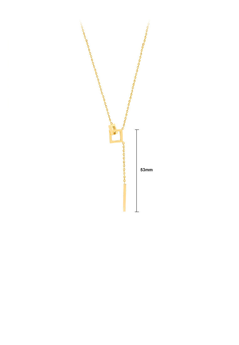 Fashion Simple Plated Gold 316L Stainless Steel Hollow Geometric Square Tassel Pendant with Necklace