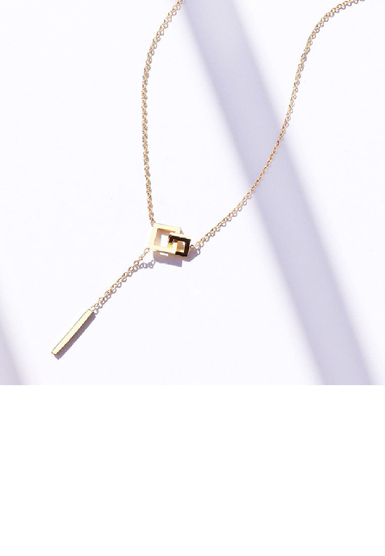 Fashion Simple Plated Gold 316L Stainless Steel Hollow Geometric Square Tassel Pendant with Necklace