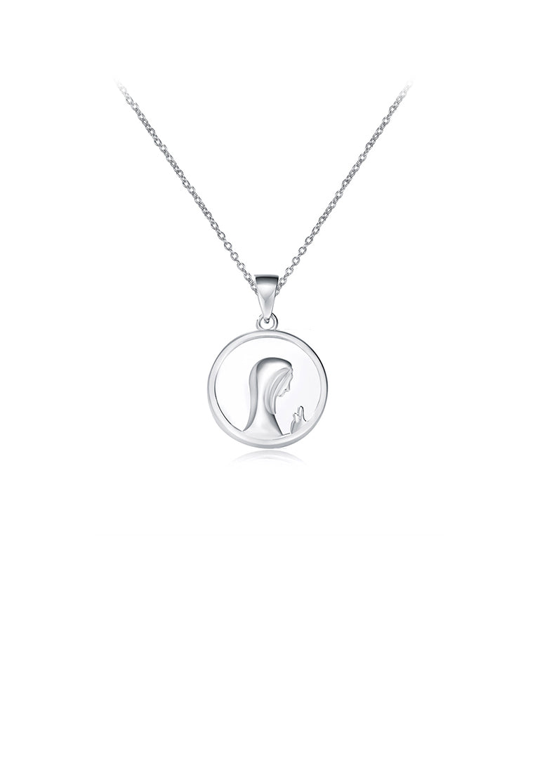 925 Sterling Silver Fashion Simple Virgin Mary Portrait Shell Geometric Round Pendant with Necklace