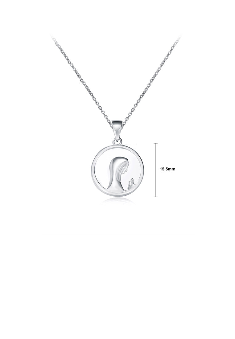 925 Sterling Silver Fashion Simple Virgin Mary Portrait Shell Geometric Round Pendant with Necklace