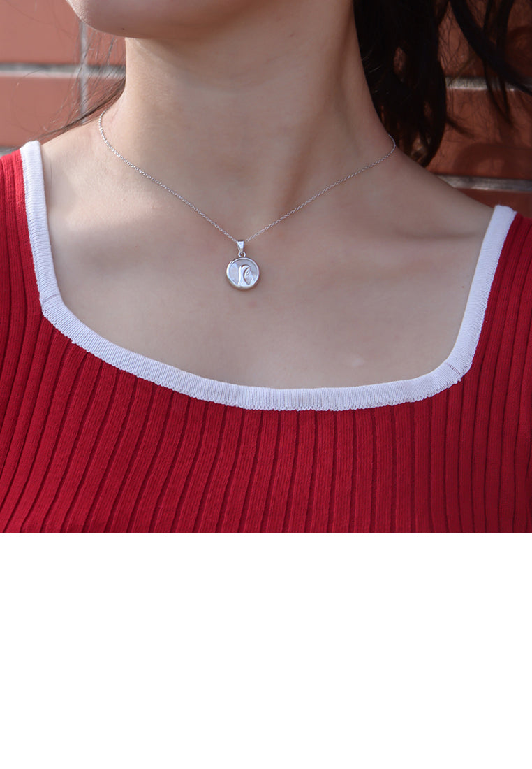 925 Sterling Silver Fashion Simple Virgin Mary Portrait Shell Geometric Round Pendant with Necklace