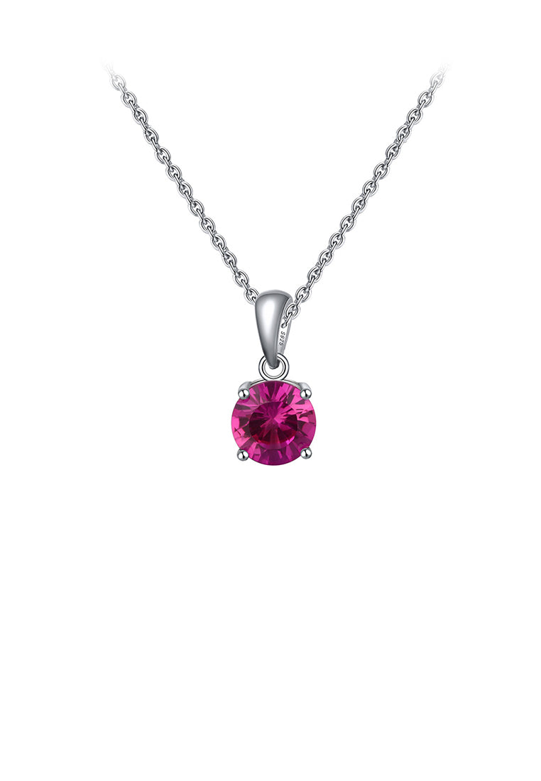 925 Sterling Silver Simple Fashion July Birthstone Geometric Pendant with Rose Red Cubic Zirconia and Necklace - Luxurious Look - Vibrant Color