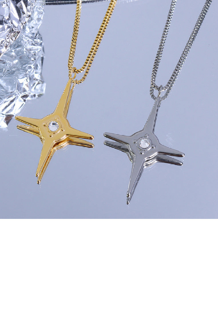 Fashion Simple 316L Stainless Steel Star Pendant with Cubic Zirconia and Necklace - Luxurious Look
