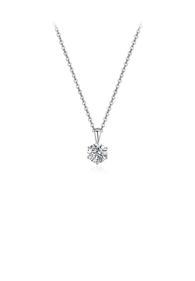 925 Sterling Silver Simple and Delicate Geometric Round Cubic Zirconia Pendant with Necklace - Luxurious Look