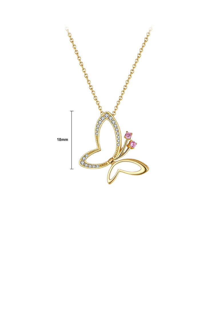 925 Sterling Silver Plated Gold Simple and Elegant Hollow Butterfly Pendant with Cubic Zirconia and Necklace - Luxurious Look