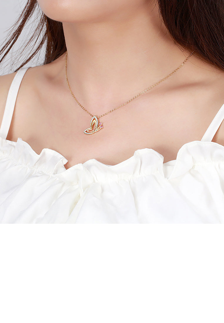 925 Sterling Silver Plated Gold Simple and Elegant Hollow Butterfly Pendant with Cubic Zirconia and Necklace - Luxurious Look
