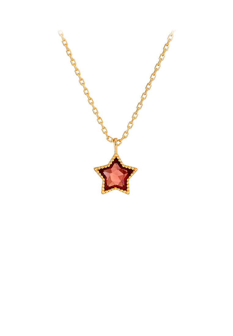 925 Sterling Silver Plated Gold Fashion Simple Star Garnet Pendant with Necklace