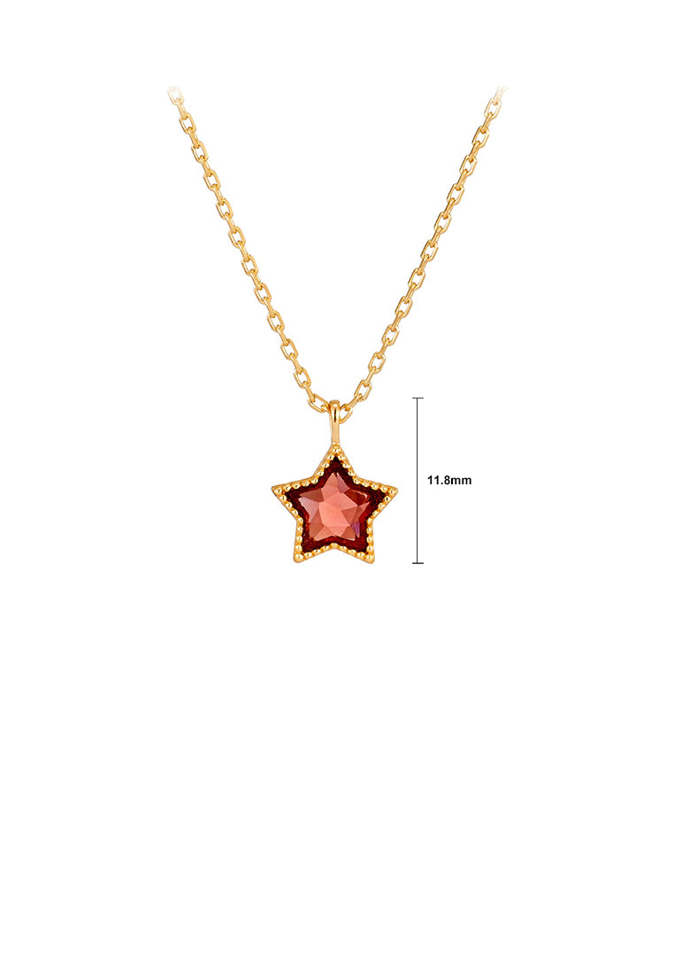 925 Sterling Silver Plated Gold Fashion Simple Star Garnet Pendant with Necklace