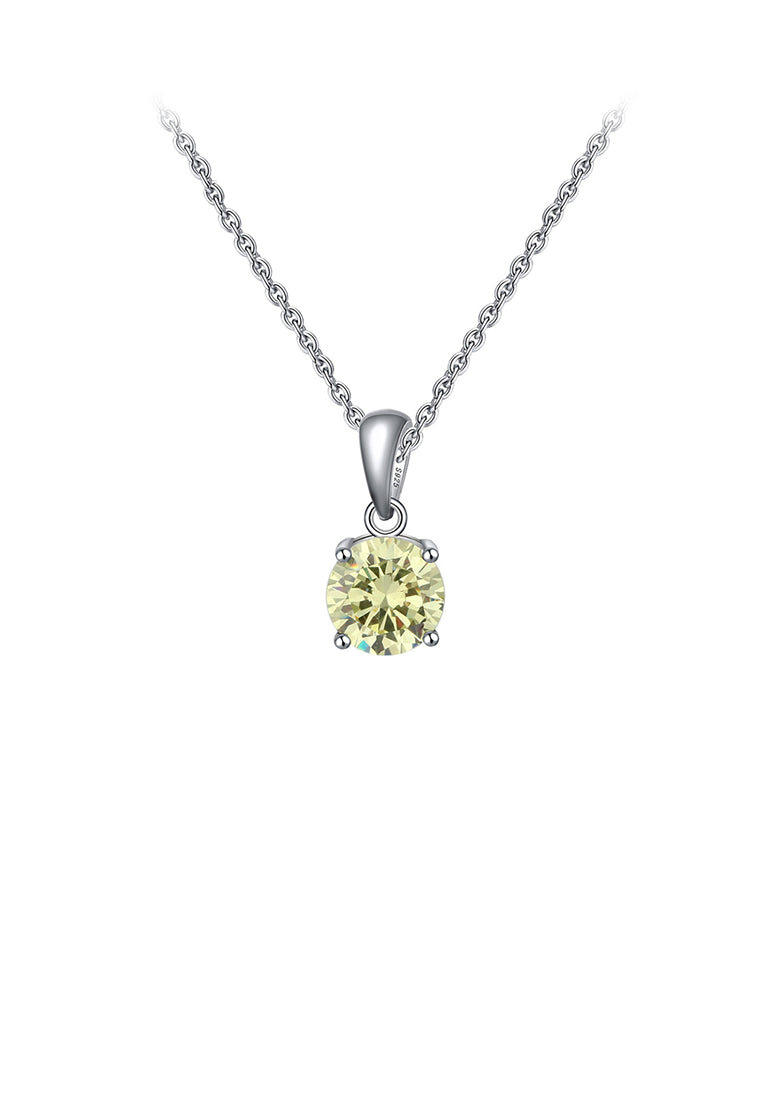 925 Sterling Silver Simple Fashion August Birthstone Geometric Pendant Olive Green Cubic Zirconia and Necklace - Luxurious Look