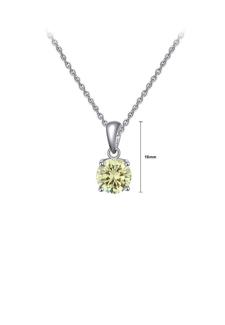 925 Sterling Silver Simple Fashion August Birthstone Geometric Pendant Olive Green Cubic Zirconia and Necklace - Luxurious Look