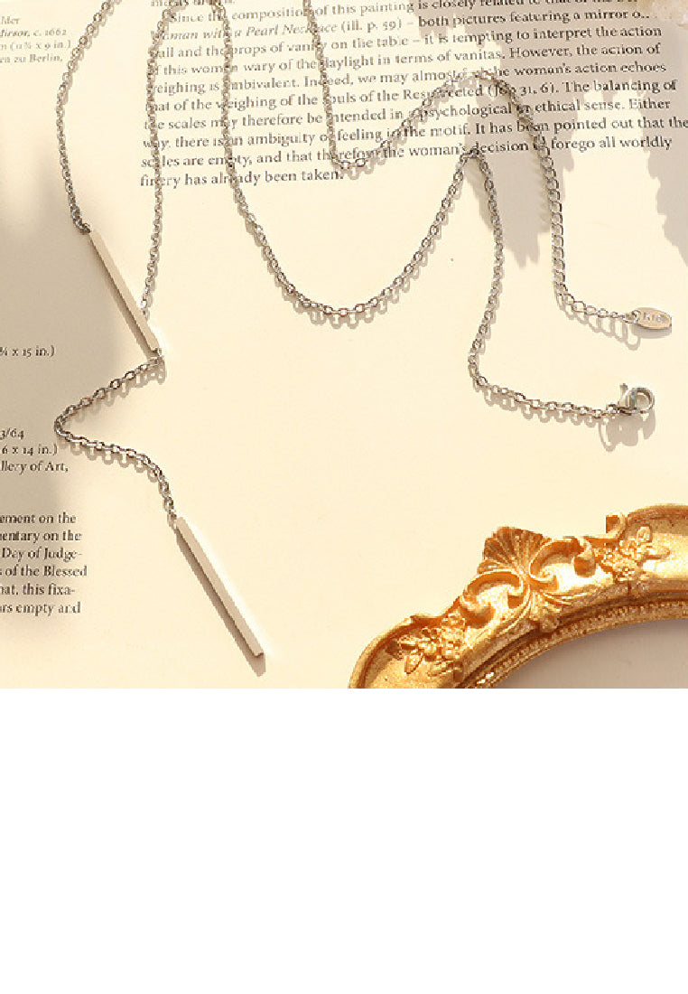 Fashion Simple 316L Stainless Steel Geometric Tassel Pendant with Necklace