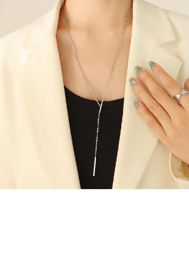Fashion Simple 316L Stainless Steel Geometric Tassel Pendant with Necklace