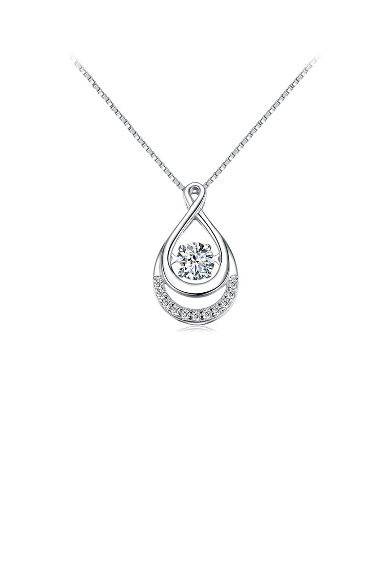 925 Sterling Silver Fashion Simple Water Drop Shape Geometric Pendant with Cubic Zirconia and Necklace - Luxurious Look