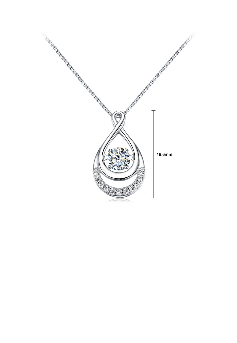 925 Sterling Silver Fashion Simple Water Drop Shape Geometric Pendant with Cubic Zirconia and Necklace - Luxurious Look