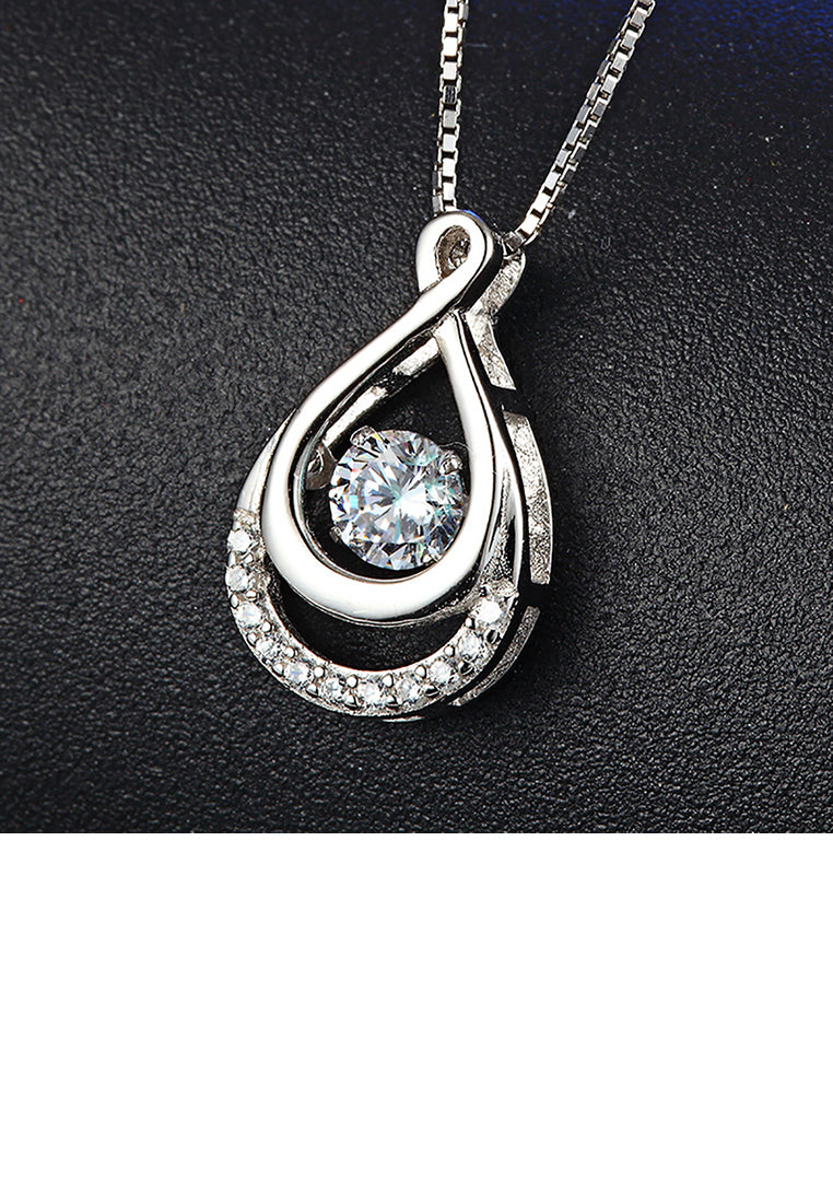 925 Sterling Silver Fashion Simple Water Drop Shape Geometric Pendant with Cubic Zirconia and Necklace - Luxurious Look