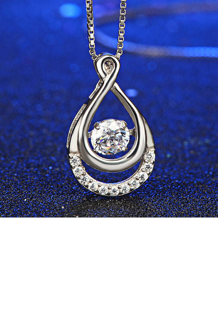 925 Sterling Silver Fashion Simple Water Drop Shape Geometric Pendant with Cubic Zirconia and Necklace - Luxurious Look